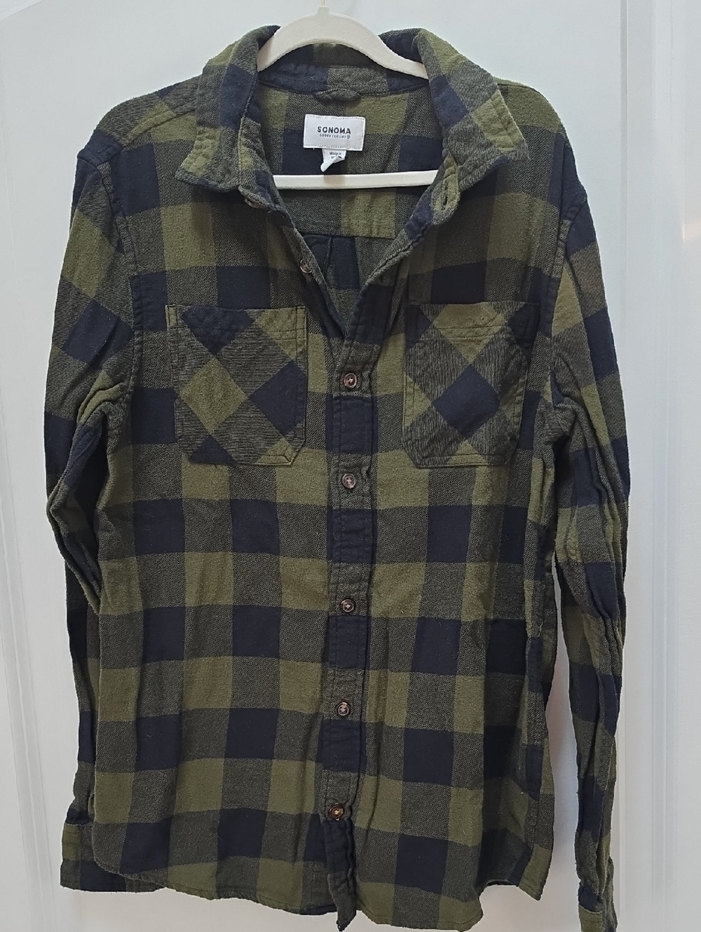 Sonoma Olive & Black Plaid Kids Button-Up Shirt